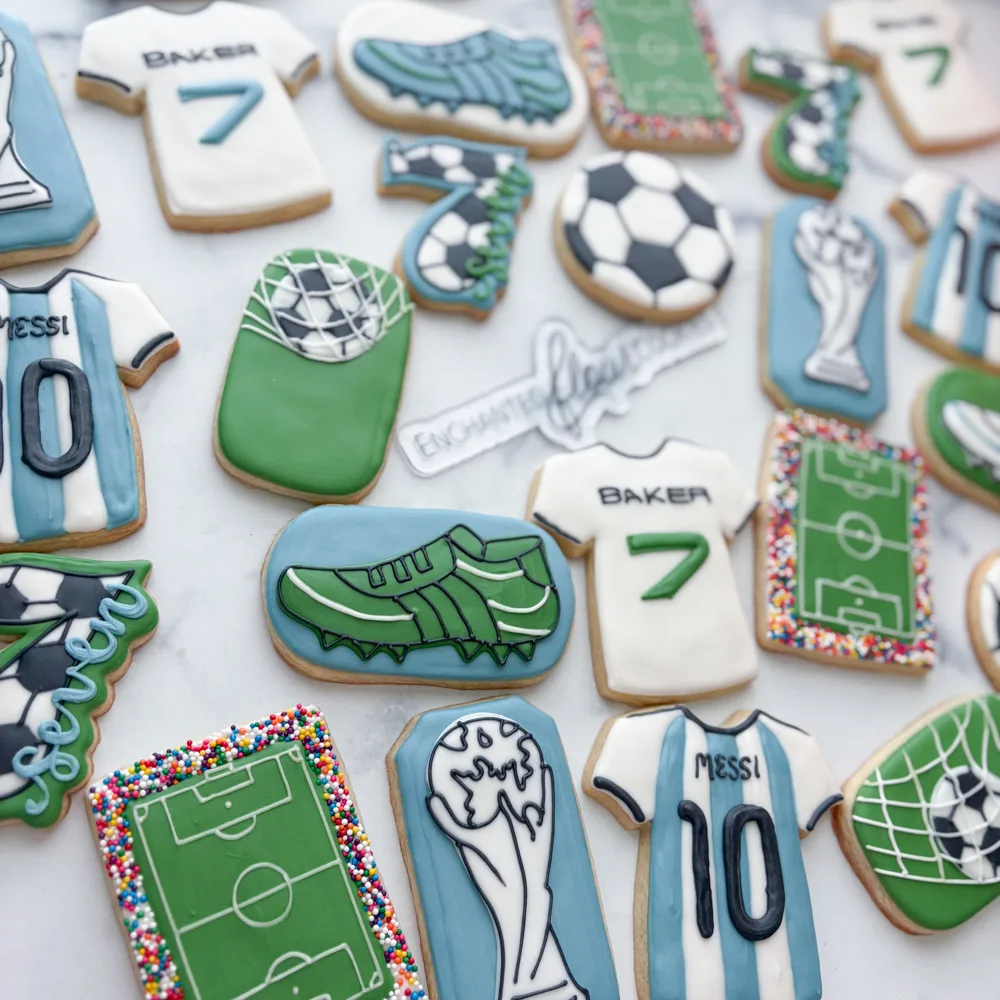 Detailed tier example: Soccer seventh birthday cookie set