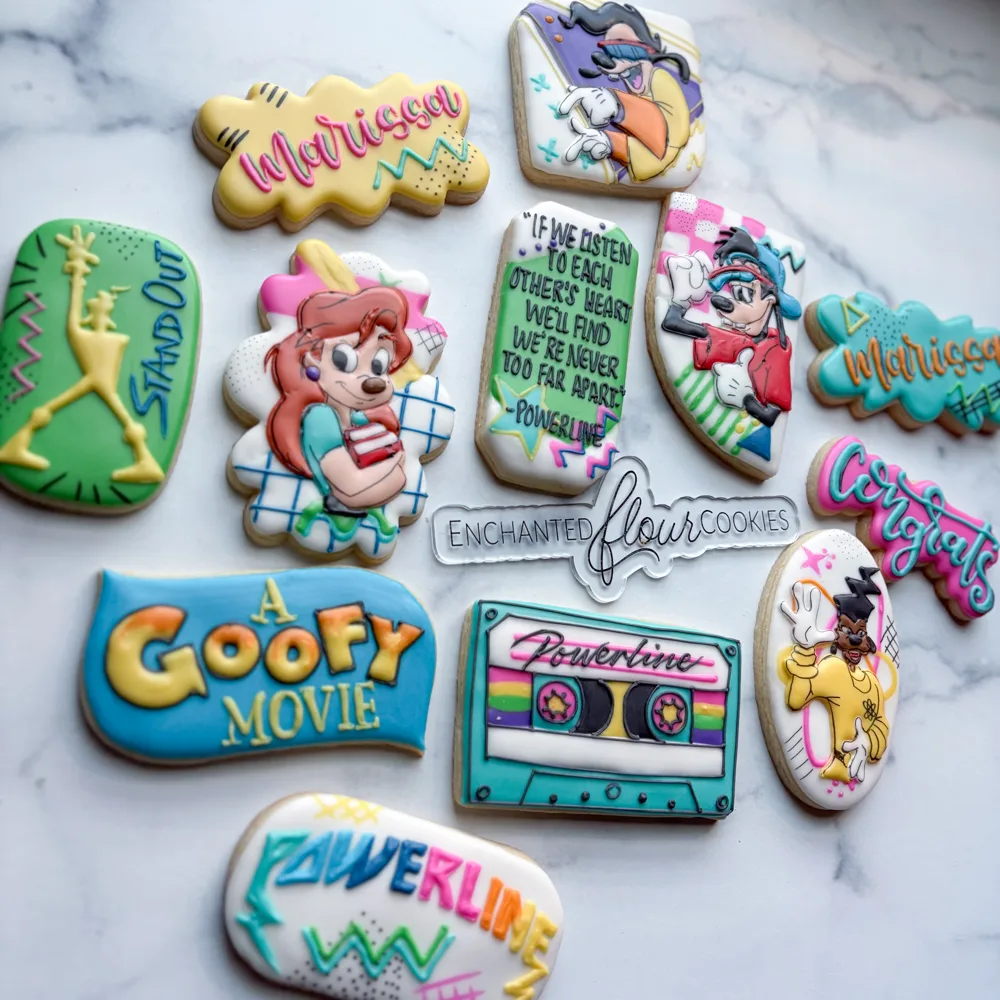 Intricate tier example: A Goofy Movie Powerline themed cookie set