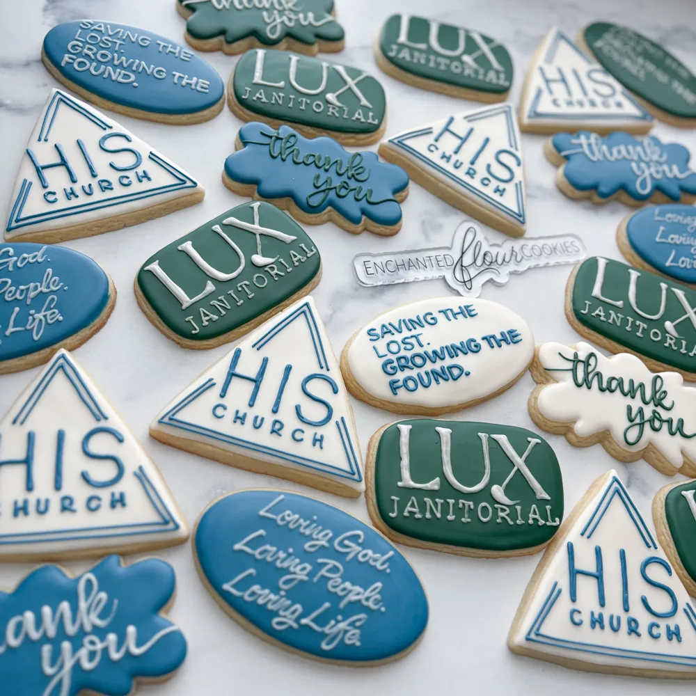 Simple tier example: HIS Church and LUX Janitorial business thank-you cookies